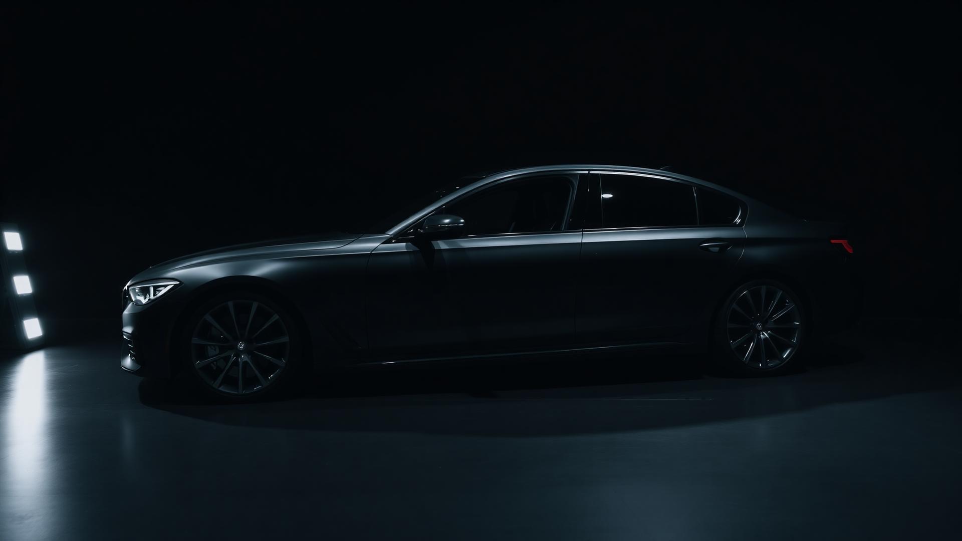 Premium luxury vehicle in a dark detailing studio